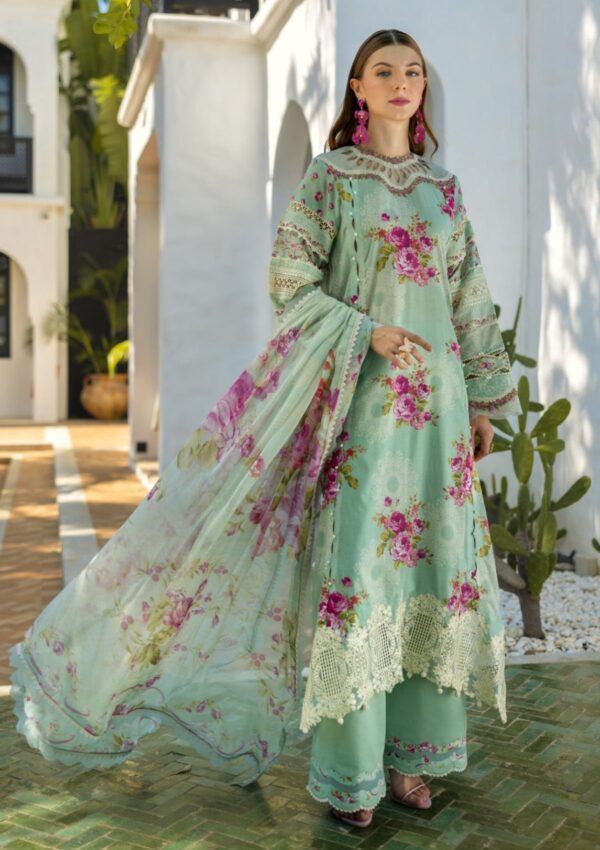 Elaf Premium Signature Embroidered Ets 3a Turquoise Lawn Collection