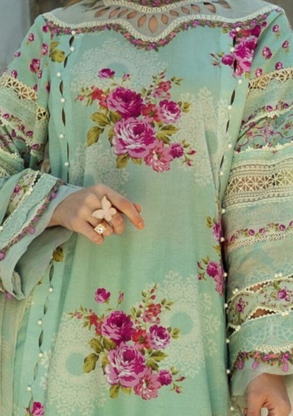 Elaf Premium Signature Embroidered Ets 3a Turquoise Lawn Collection