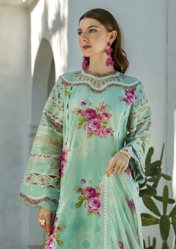 Elaf Premium Signature Embroidered Ets 3a Turquoise Lawn Collection