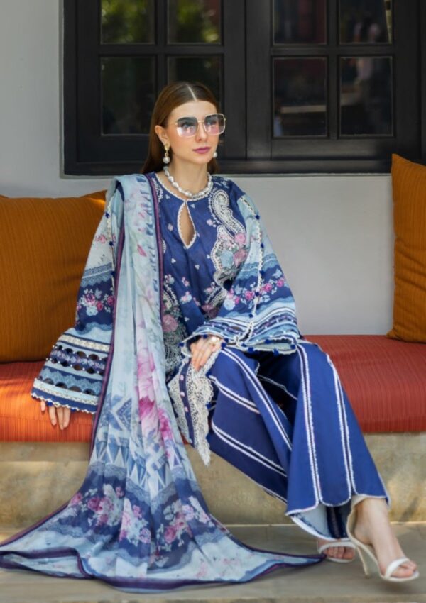 Elaf Premium Signature Embroidered Ets 6a London Blues Lawn Collection