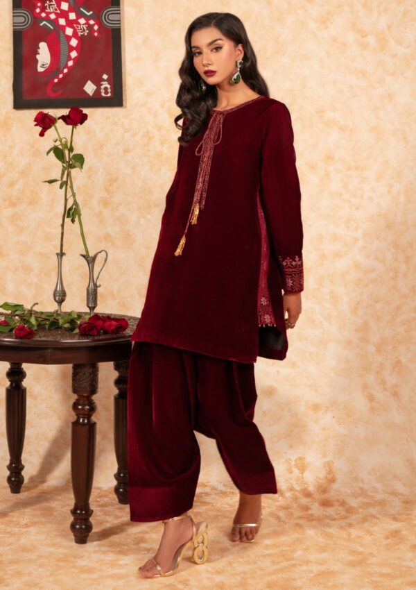 Fozia Khalid Garnet Velvet Deck 24 Pret Collection - Image 2