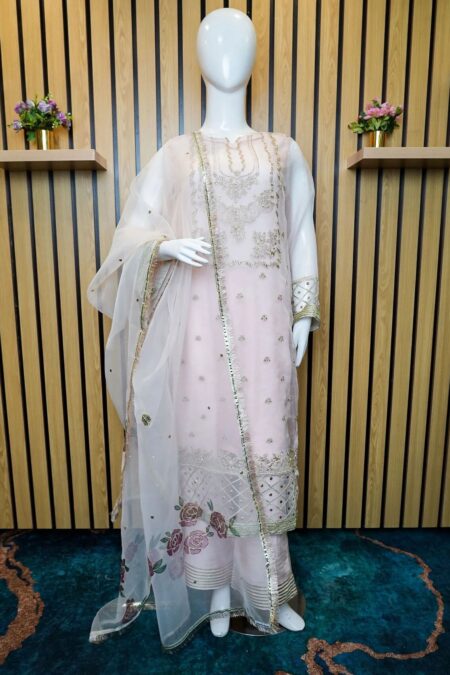 Madiha Jahangir Pink Petal Delight 4 Piece Semi Stitched